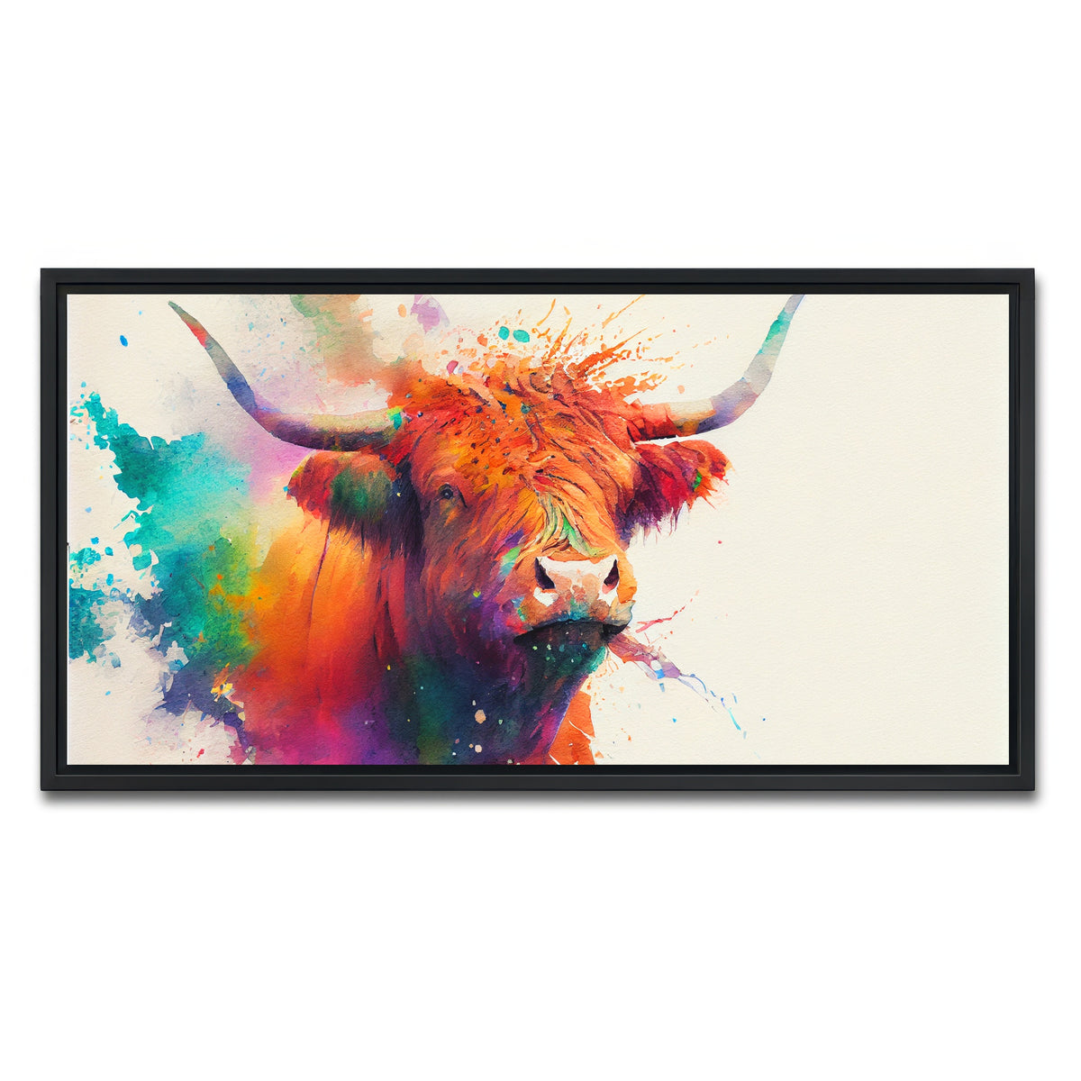 AUTO-MOCKUP WHITE | Colorful Highland Cow | 1 Piece | Black Framed Canvas | group=2x1