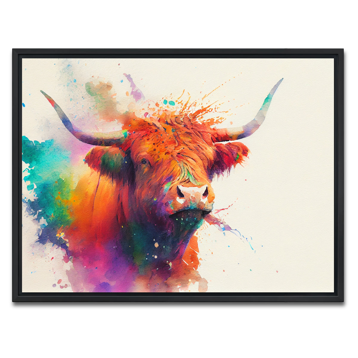 AUTO-MOCKUP WHITE | Colorful Highland Cow | 1 Piece | Black Framed Canvas | group=4x3