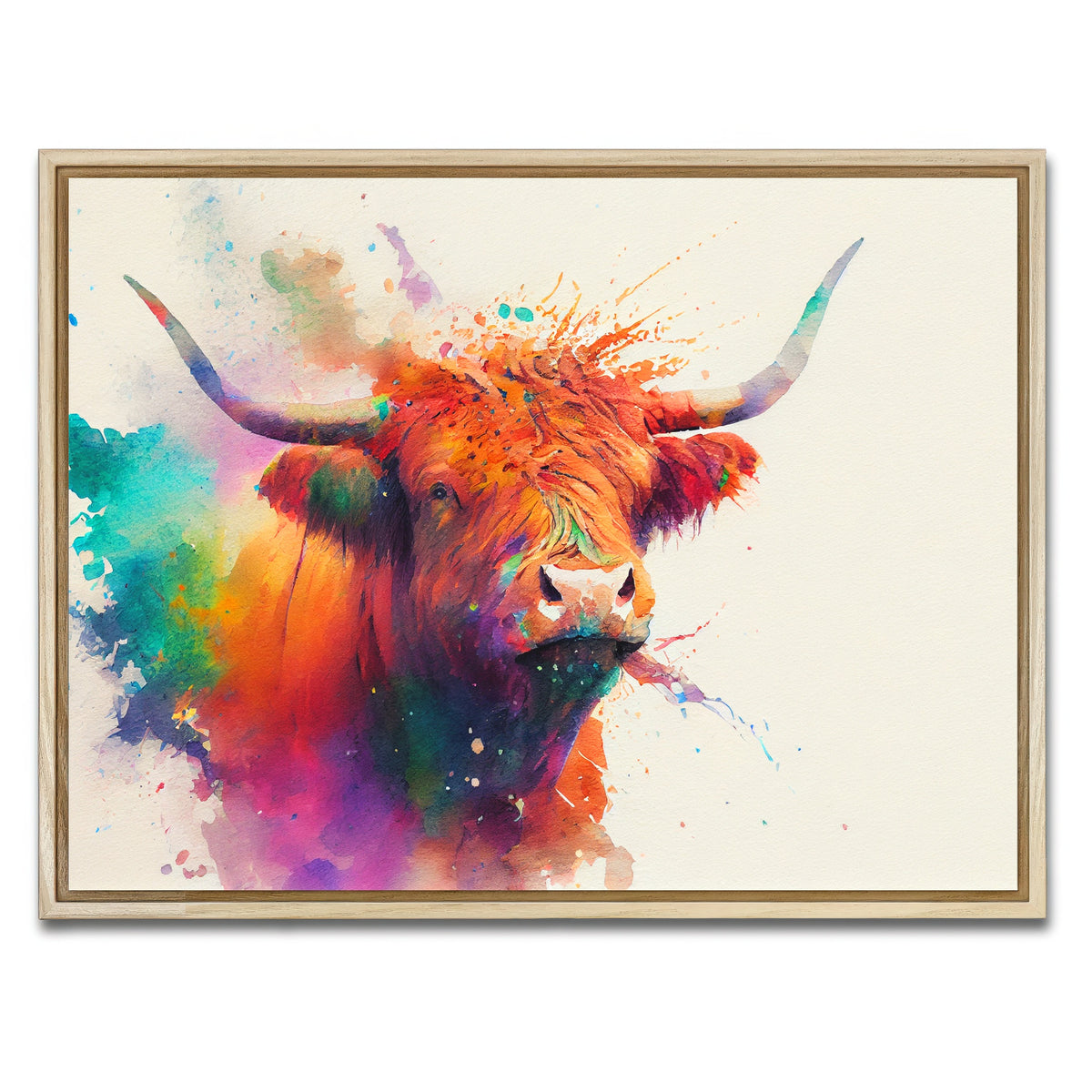 AUTO-MOCKUP WHITE | Colorful Highland Cow | 1 Piece | Natural Framed Canvas | group=4x3