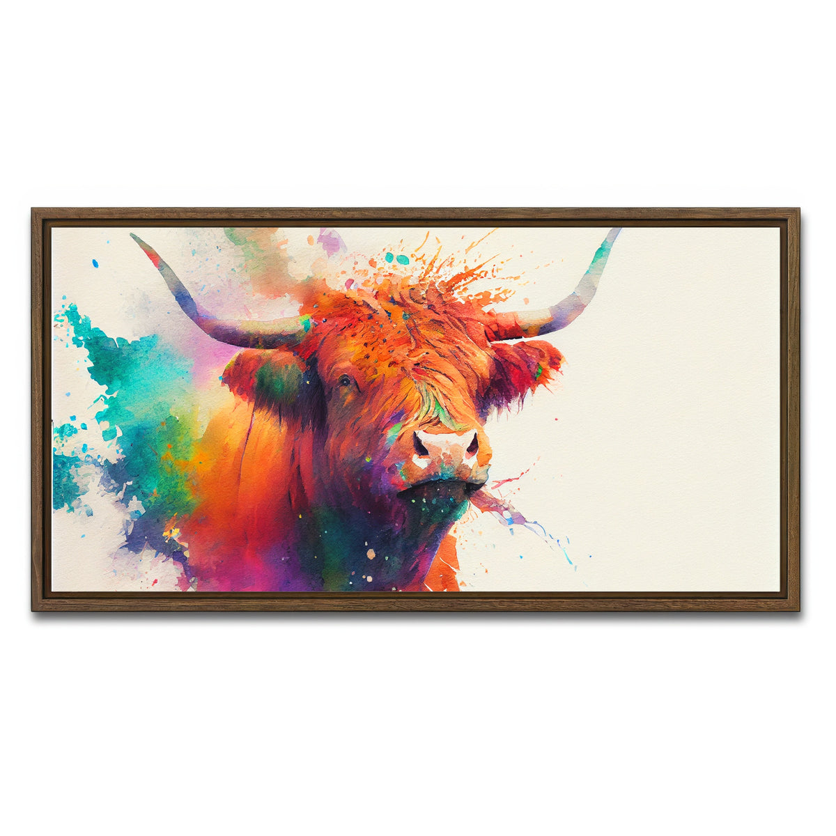 AUTO-MOCKUP WHITE | Colorful Highland Cow | 1 Piece | Walnut Framed Canvas | group=2x1