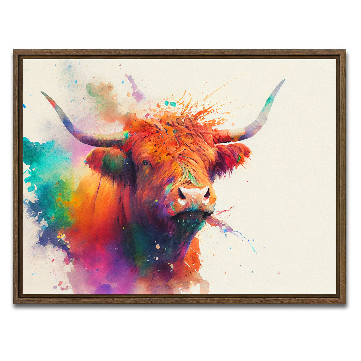 AUTO-MOCKUP WHITE | Colorful Highland Cow | 1 Piece | Walnut Framed Canvas | group=4x3