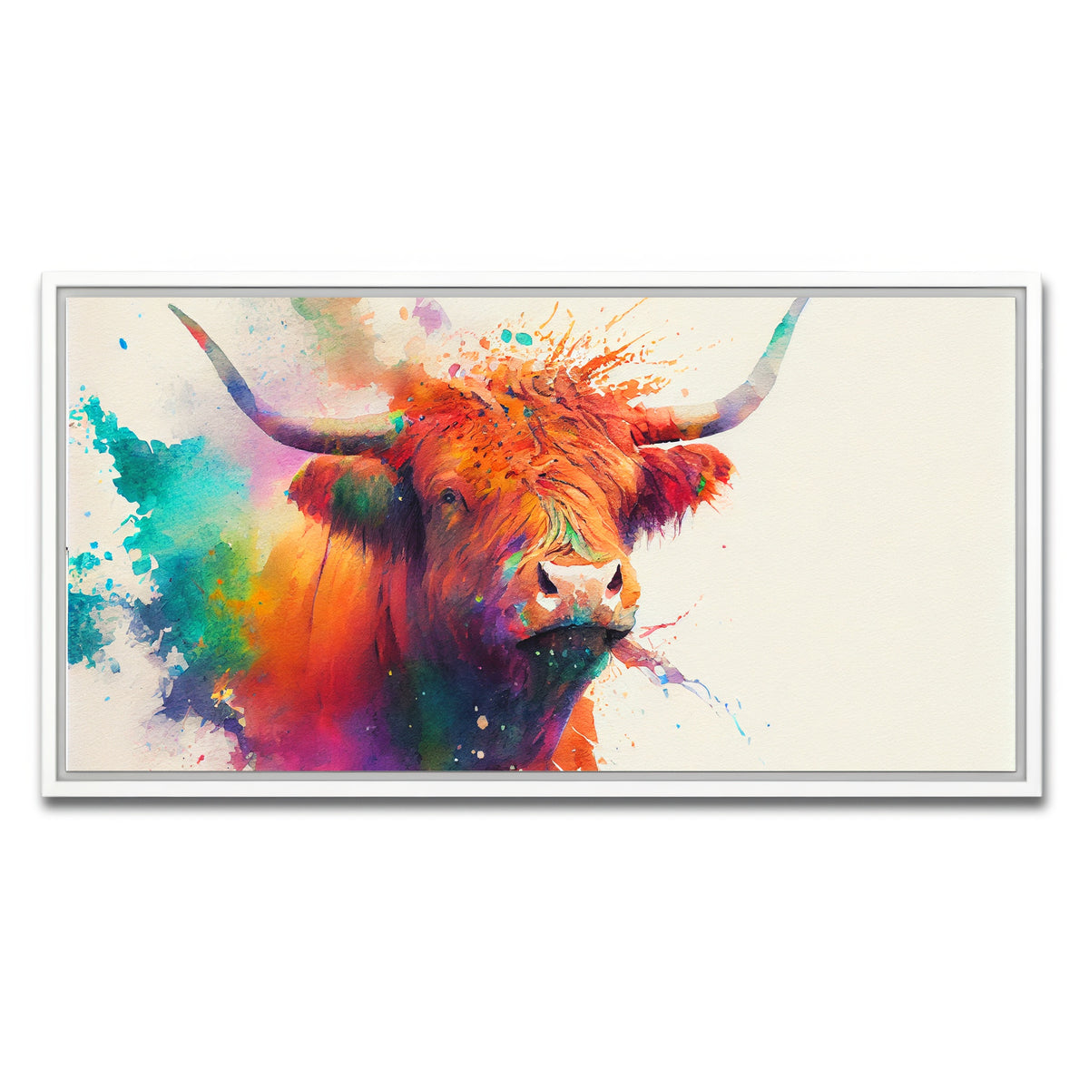 AUTO-MOCKUP WHITE | Colorful Highland Cow | 1 Piece | White Framed Canvas | group=2x1