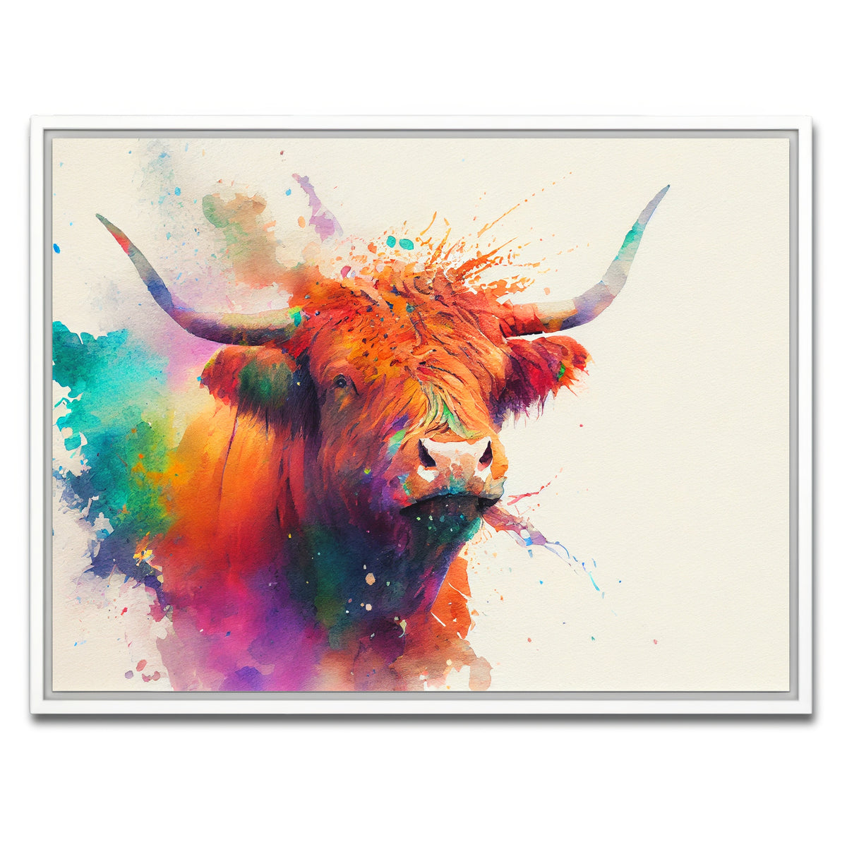 AUTO-MOCKUP WHITE | Colorful Highland Cow | 1 Piece | White Framed Canvas | group=4x3