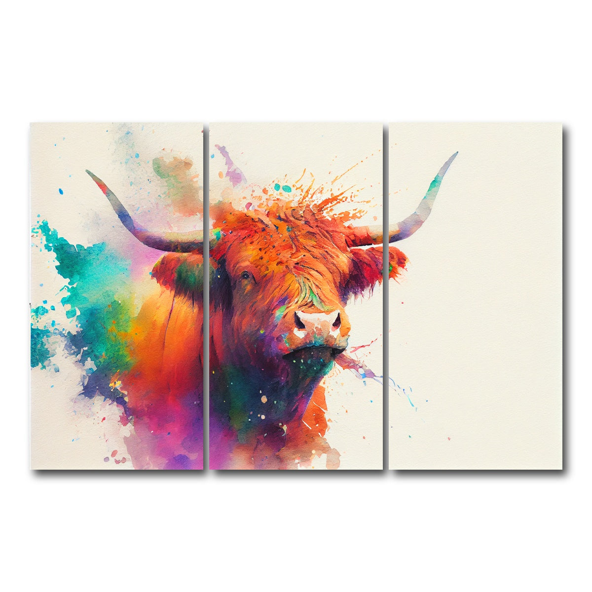 AUTO-MOCKUP WHITE | Colorful Highland Cow | 3 Piece | Gallery Wrap Canvas | group=12x24