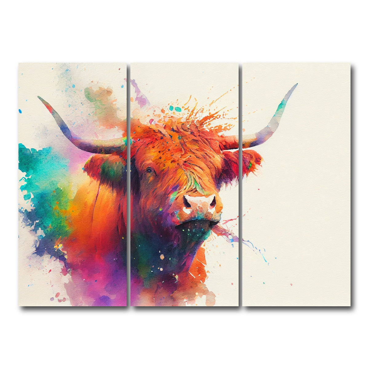 AUTO-MOCKUP WHITE | Colorful Highland Cow | 3 Piece | Gallery Wrap Canvas | group=8x18