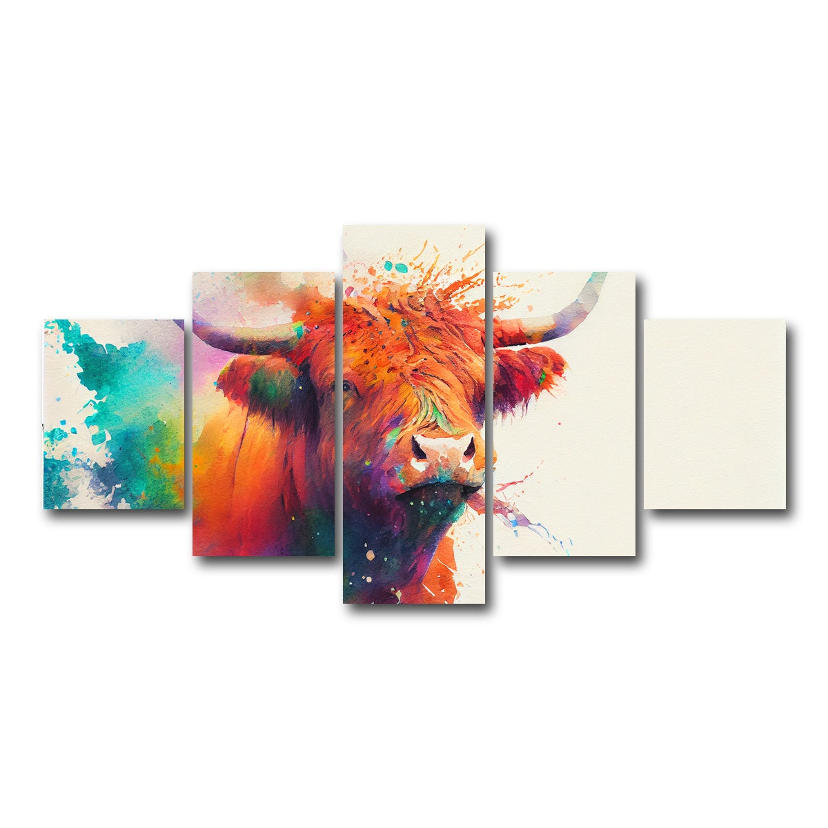 AUTO-MOCKUP WHITE | Colorful Highland Cow | 5 Piece | Gallery Wrap Canvas | group=5_short