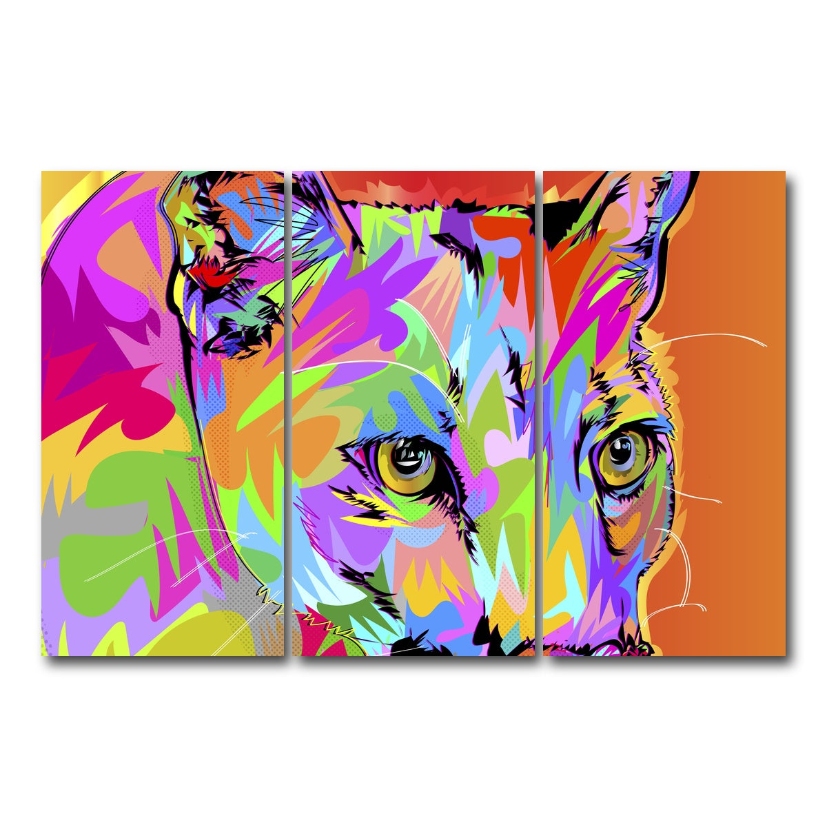AUTO-MOCKUP WHITE | Colorful Panther | 3 Piece | Gallery Wrap Canvas | group=12x24