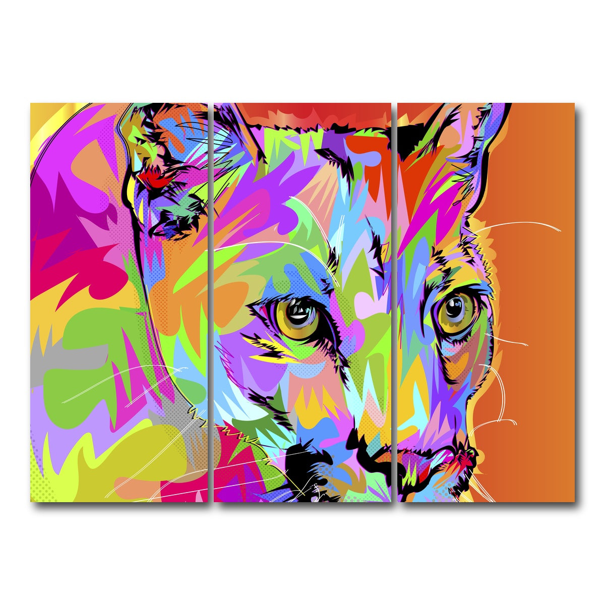 AUTO-MOCKUP WHITE | Colorful Panther | 3 Piece | Gallery Wrap Canvas | group=8x18