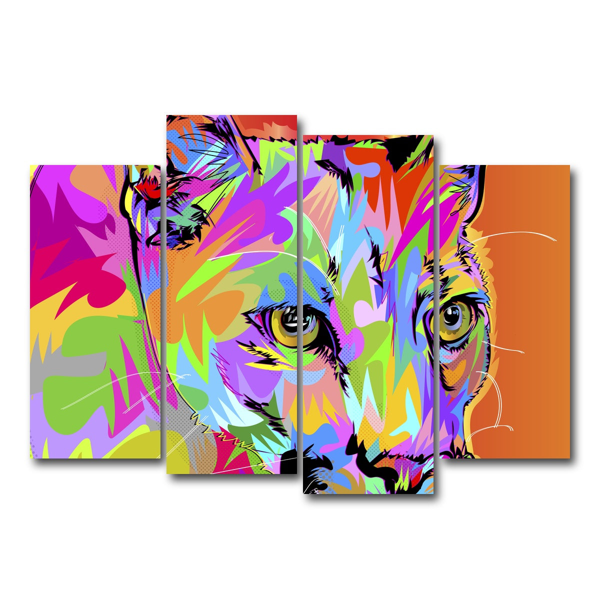 AUTO-MOCKUP WHITE | Colorful Panther | 4 Piece | Gallery Wrap Canvas | group=4_normal