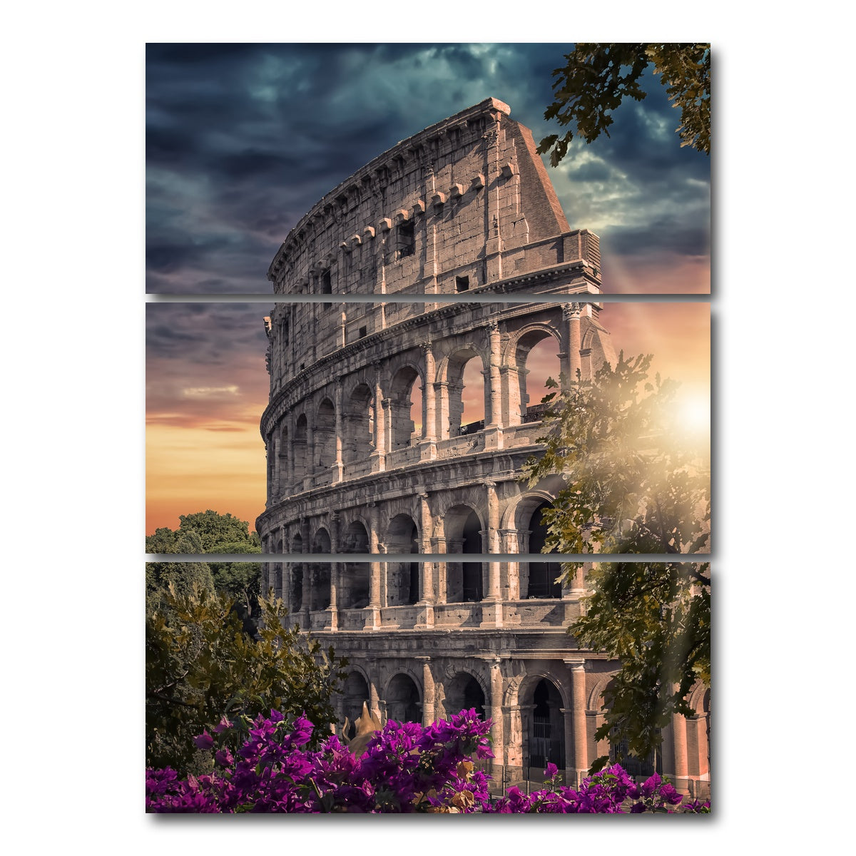 AUTO-MOCKUP WHITE | Colosseum Sunset | 3 Piece | Gallery Wrap Canvas | group=8x18_stacked