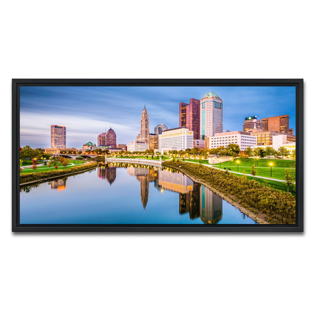 AUTO-MOCKUP WHITE | Columbus Ohio Skyline | 1 Piece | Black Framed Canvas | group=2x1