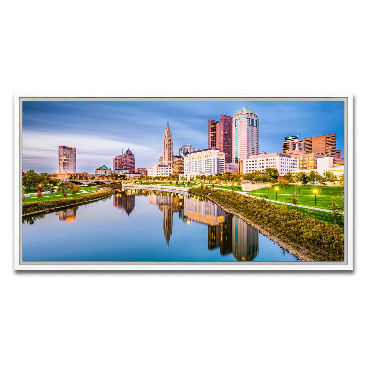 AUTO-MOCKUP WHITE | Columbus Ohio Skyline | 1 Piece | White Framed Canvas | group=2x1