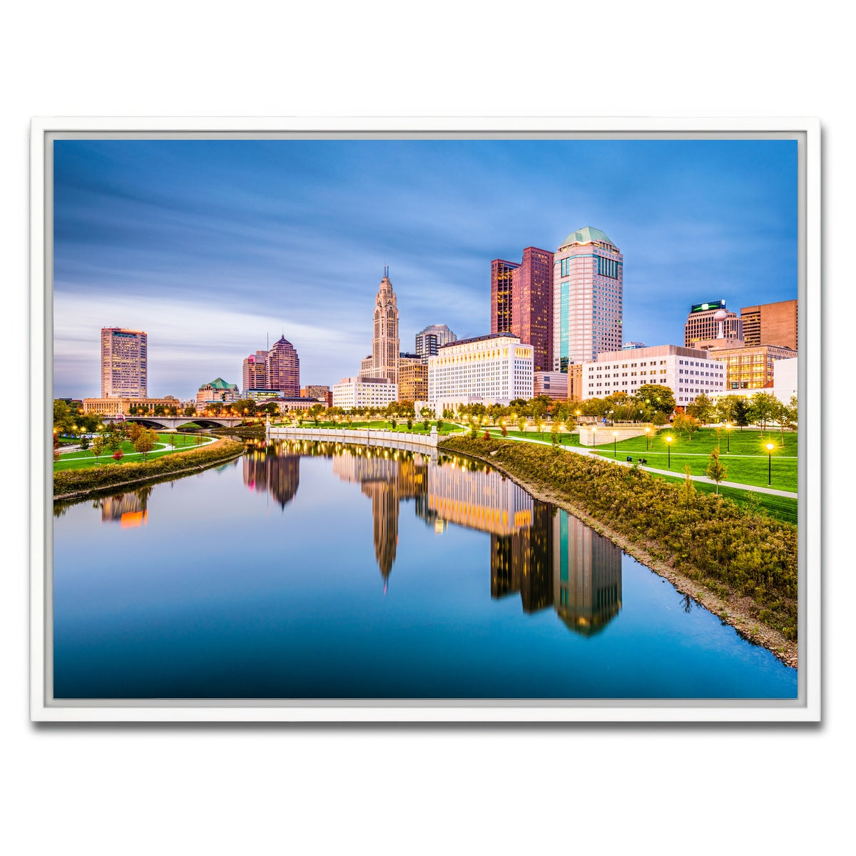 AUTO-MOCKUP WHITE | Columbus Ohio Skyline | 1 Piece | White Framed Canvas | group=4x3