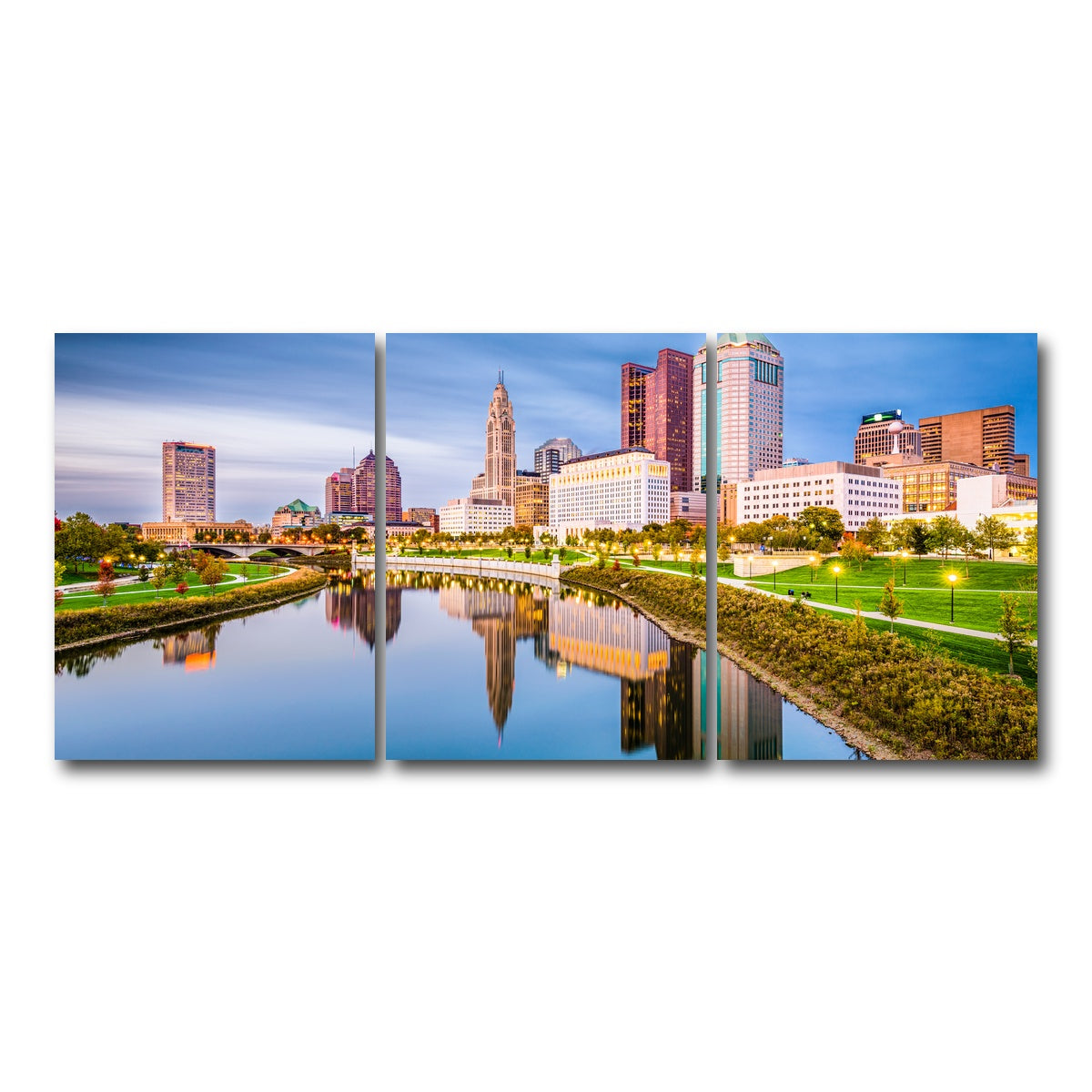 AUTO-MOCKUP WHITE | Columbus Ohio Skyline | 3 Piece | Gallery Wrap Canvas | group=18x24