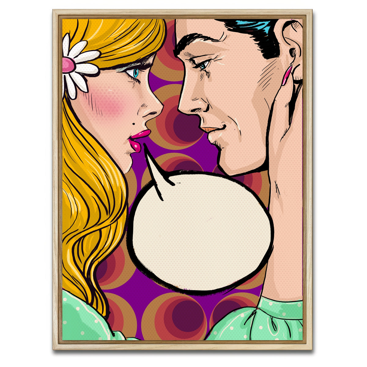 AUTO-MOCKUP WHITE | Comic first kiss | 1 Piece | Natural Framed Canvas | group=3x4