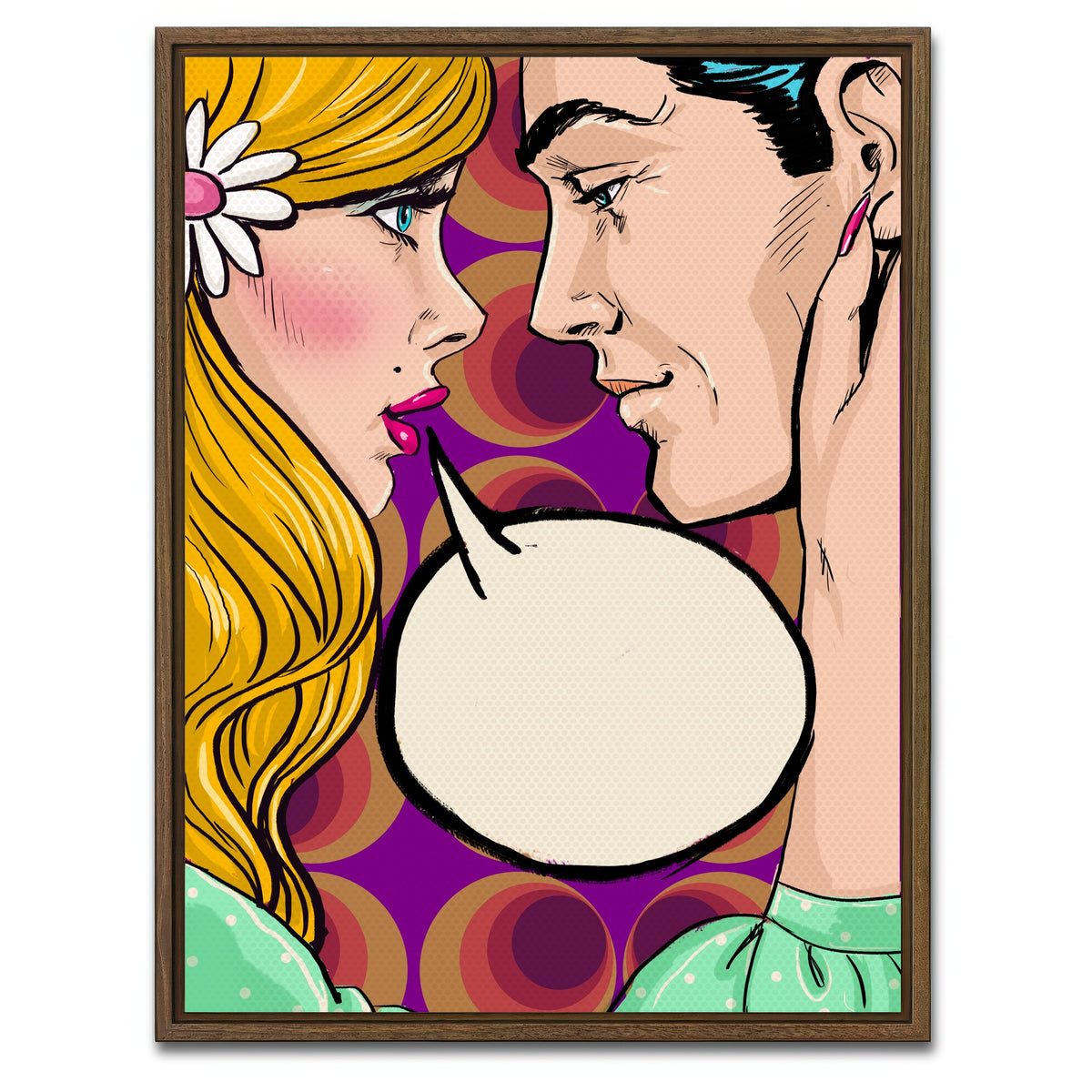 AUTO-MOCKUP WHITE | Comic first kiss | 1 Piece | Walnut Framed Canvas | group=3x4