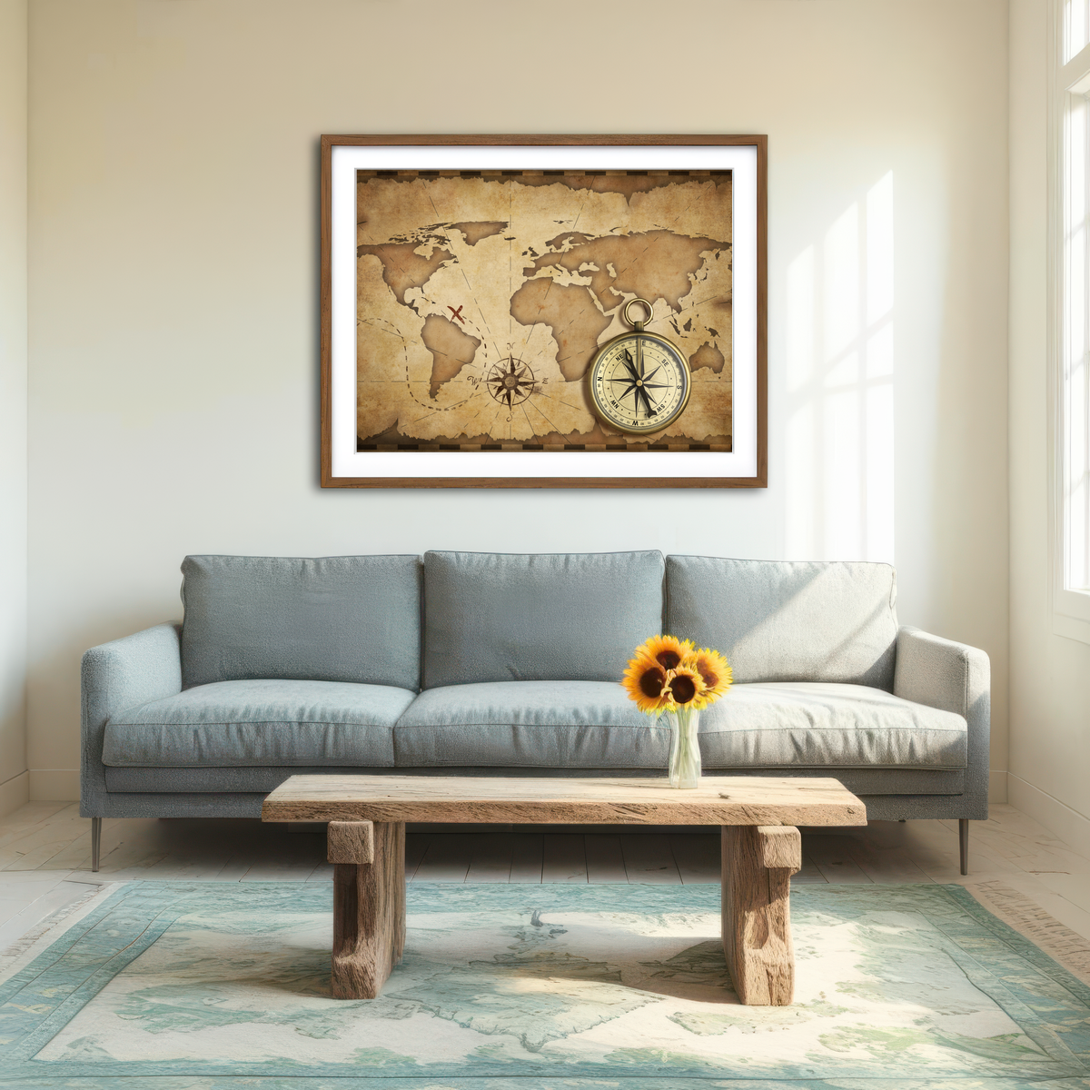 AUTO-MOCKUP ROOM | Compass and Map Wall Art