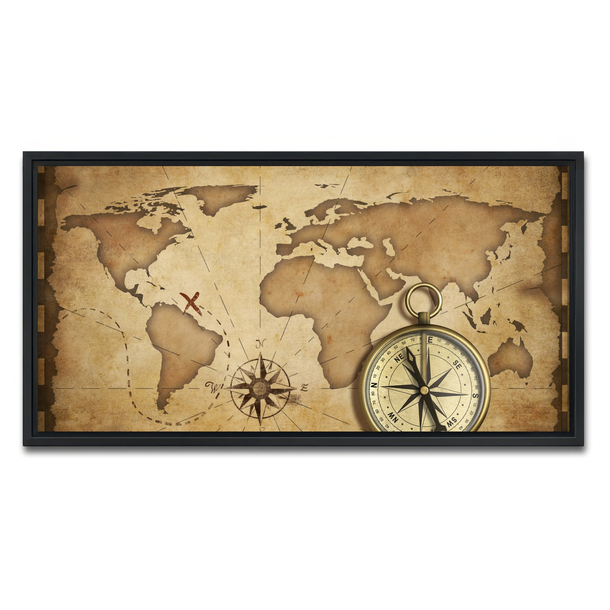 AUTO-MOCKUP WHITE | Compass and Map | 1 Piece | Black Framed Canvas | group=2x1