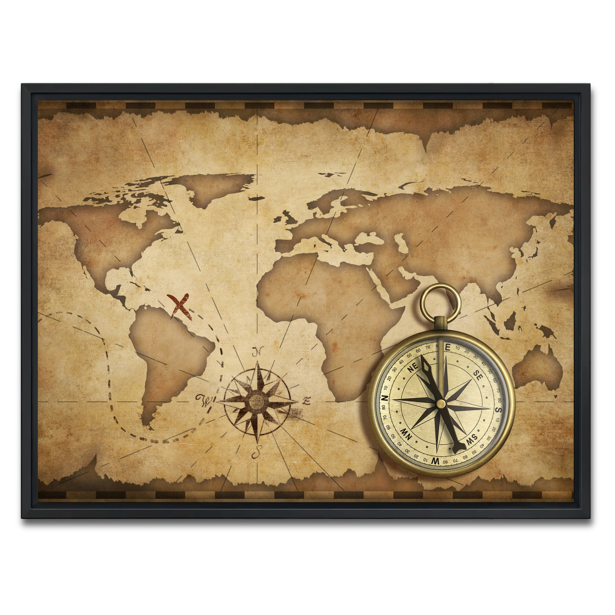 AUTO-MOCKUP WHITE | Compass and Map | 1 Piece | Black Framed Canvas | group=4x3