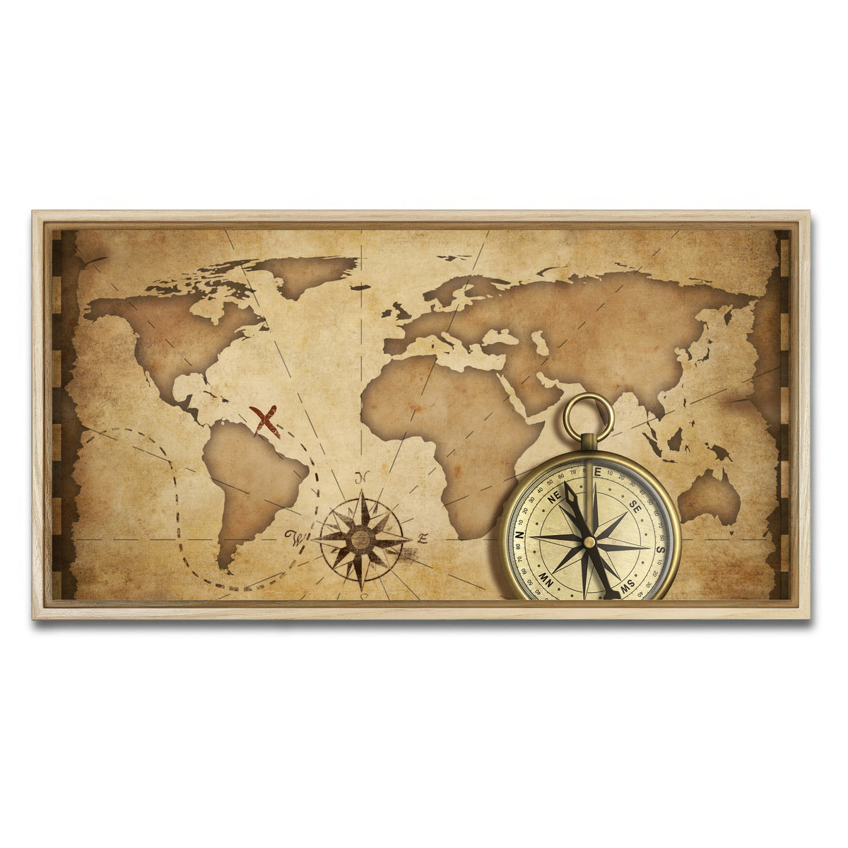 AUTO-MOCKUP WHITE | Compass and Map | 1 Piece | Natural Framed Canvas | group=2x1