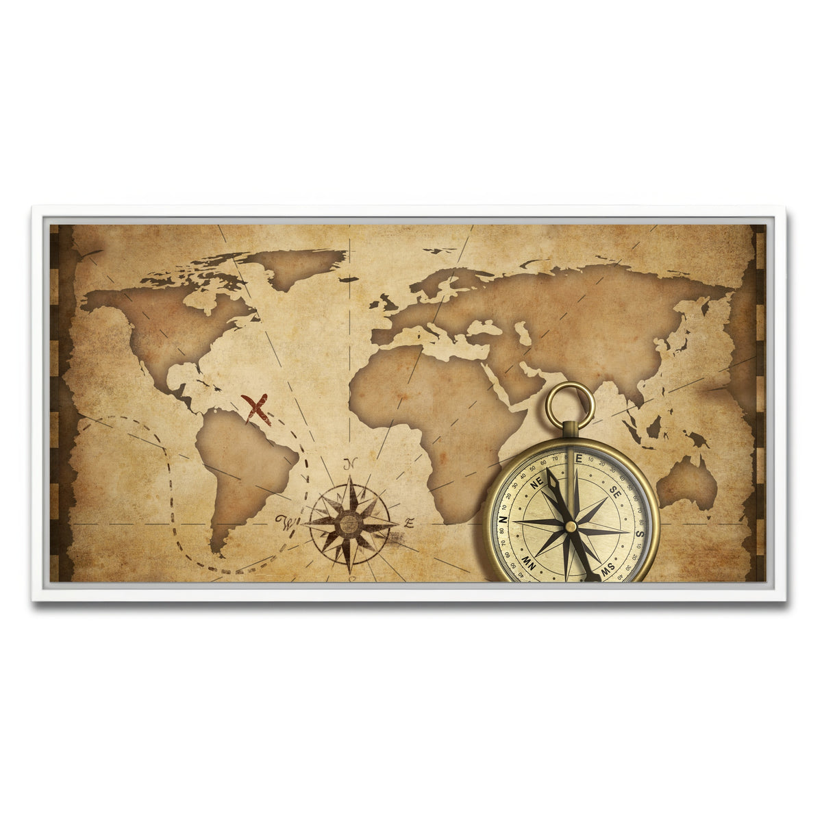 AUTO-MOCKUP WHITE | Compass and Map | 1 Piece | White Framed Canvas | group=2x1
