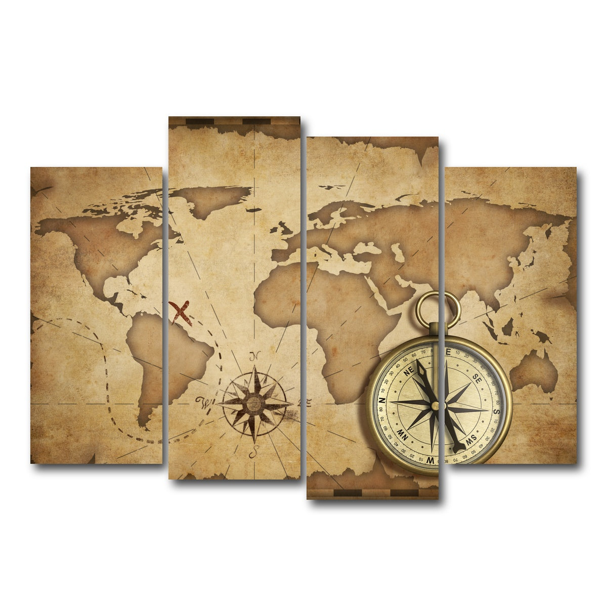 AUTO-MOCKUP WHITE | Compass and Map | 4 Piece | Gallery Wrap Canvas | group=4_normal