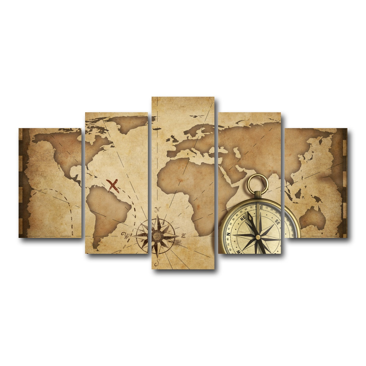 AUTO-MOCKUP WHITE | Compass and Map | 5 Piece | Gallery Wrap Canvas | group=5_normal