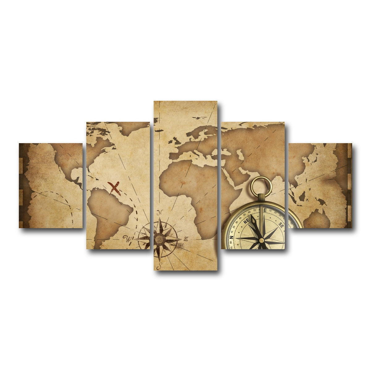 AUTO-MOCKUP WHITE | Compass and Map | 5 Piece | Gallery Wrap Canvas | group=5_short