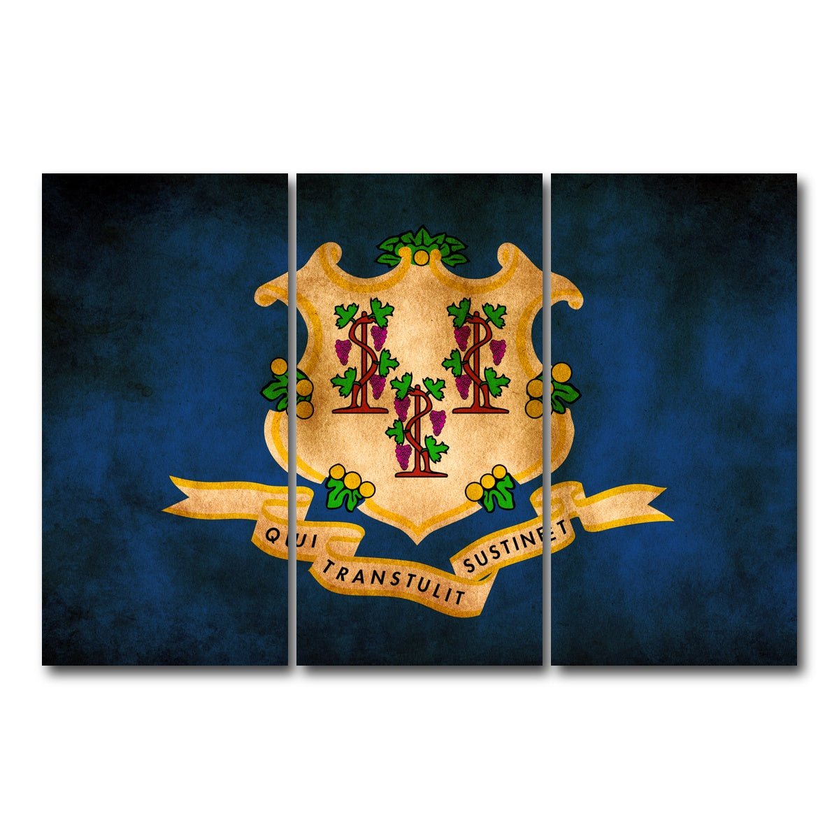 AUTO-MOCKUP WHITE | Connecticut State Flag | 3 Piece | Gallery Wrap Canvas | group=12x24