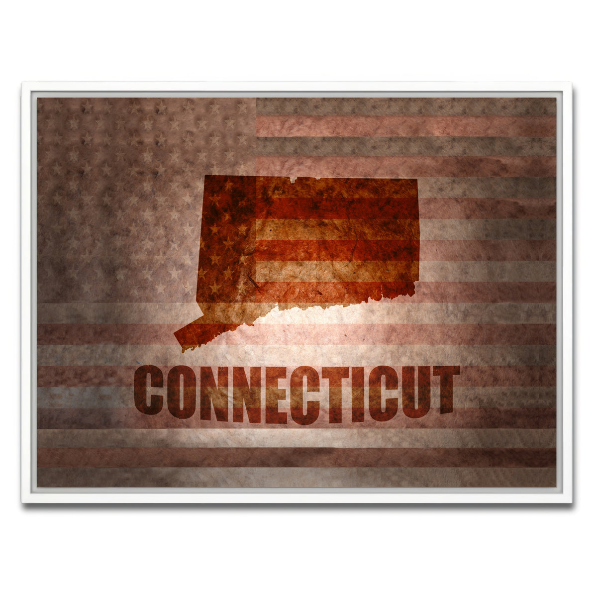 AUTO-MOCKUP WHITE | Connecticut map on American Flag | 1 Piece | White Framed Canvas | group=4x3