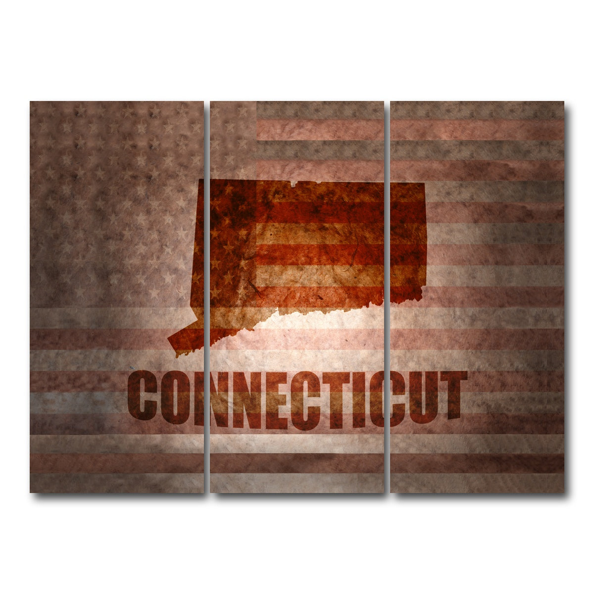AUTO-MOCKUP WHITE | Connecticut map on American Flag | 3 Piece | Gallery Wrap Canvas | group=8x18
