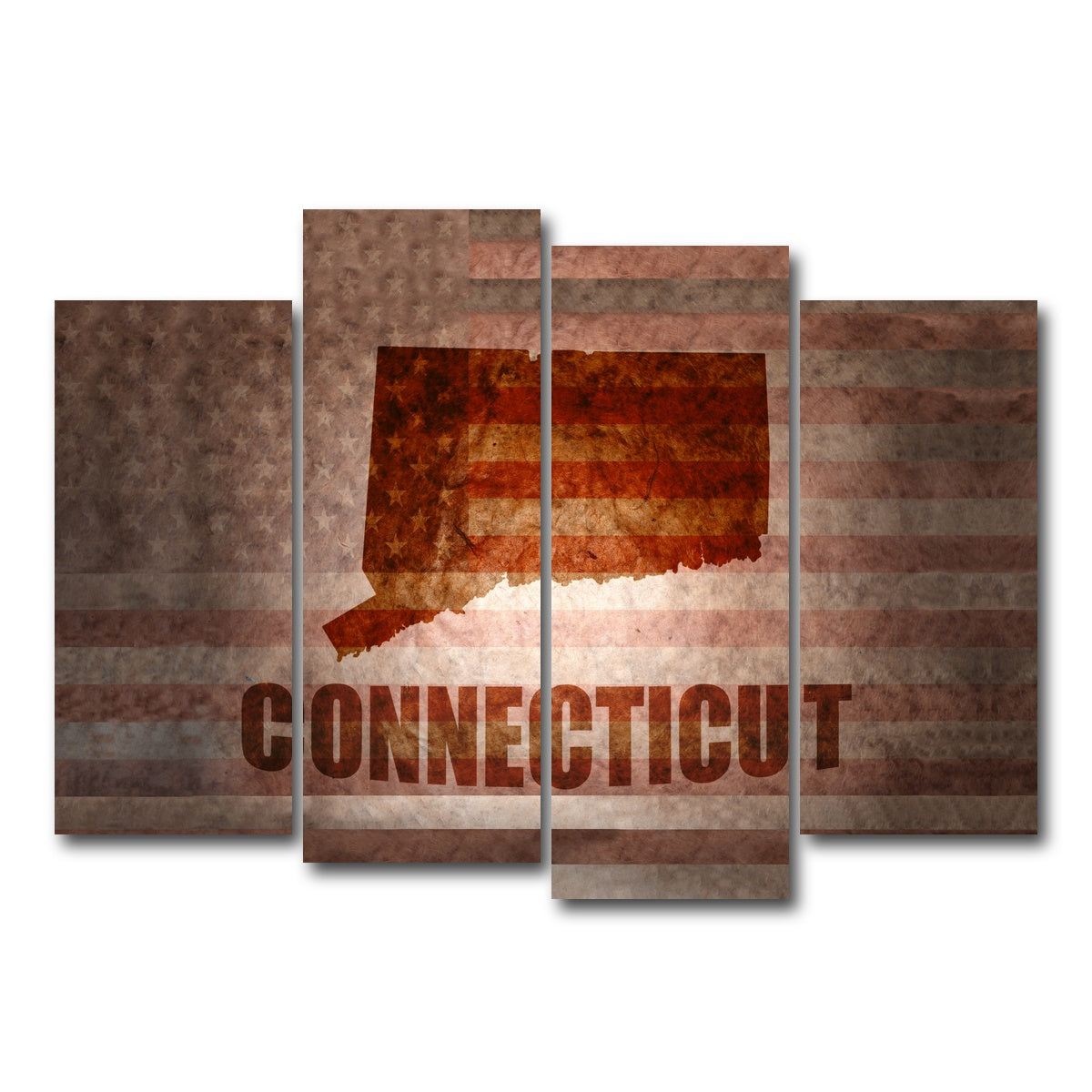 AUTO-MOCKUP WHITE | Connecticut map on American Flag | 4 Piece | Gallery Wrap Canvas | group=4_normal