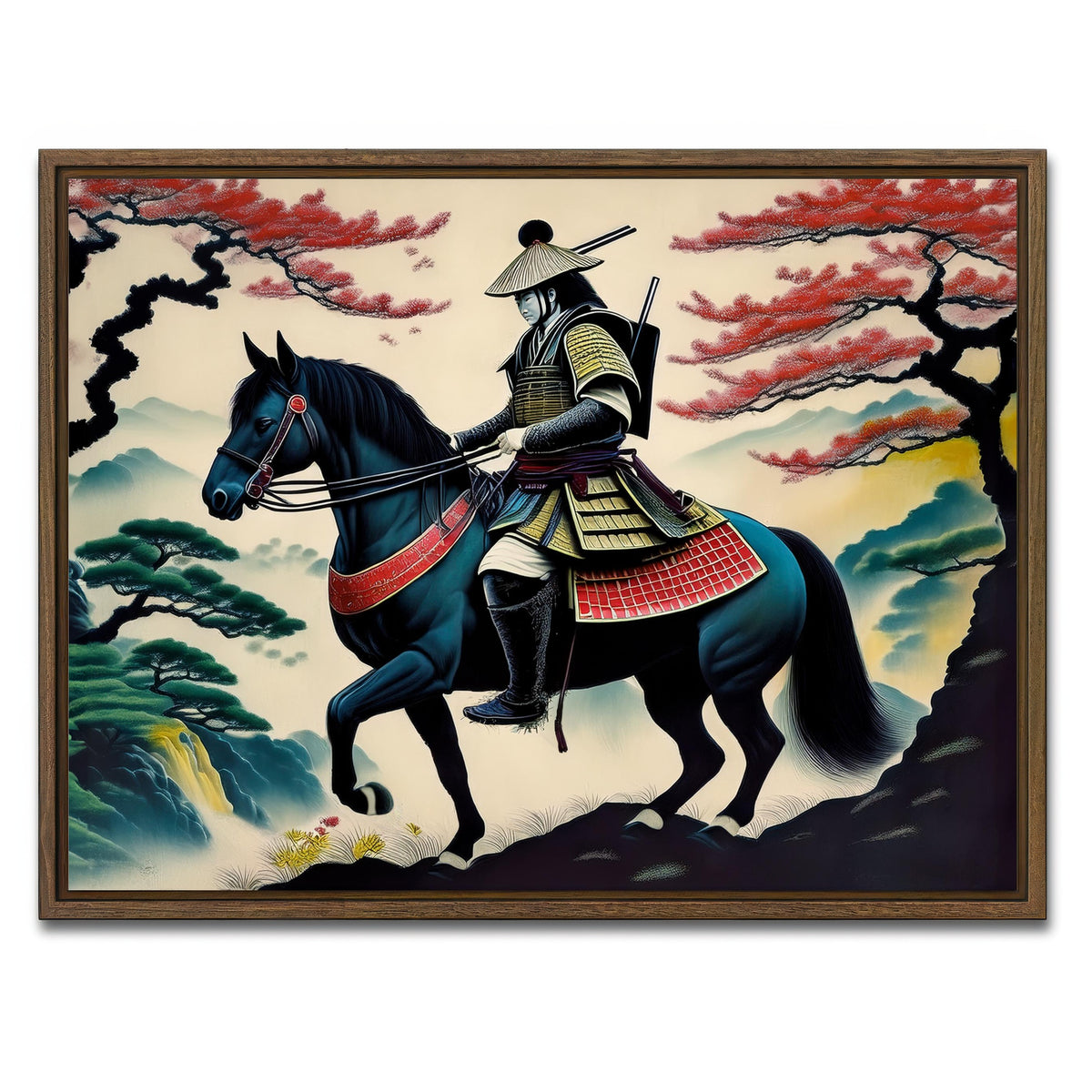 AUTO-MOCKUP WHITE | Contemporary Samurai Art | 1 Piece | Walnut Framed Canvas | group=4x3