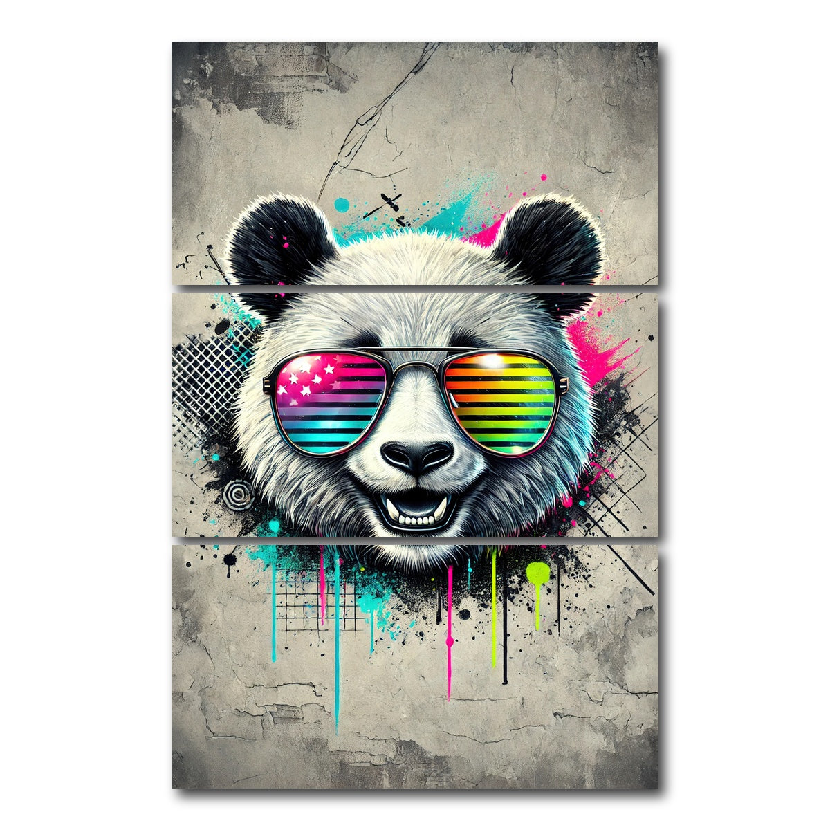 AUTO-MOCKUP WHITE | Cool Panda | 3 Piece | Gallery Wrap Canvas | group=12x24_stacked