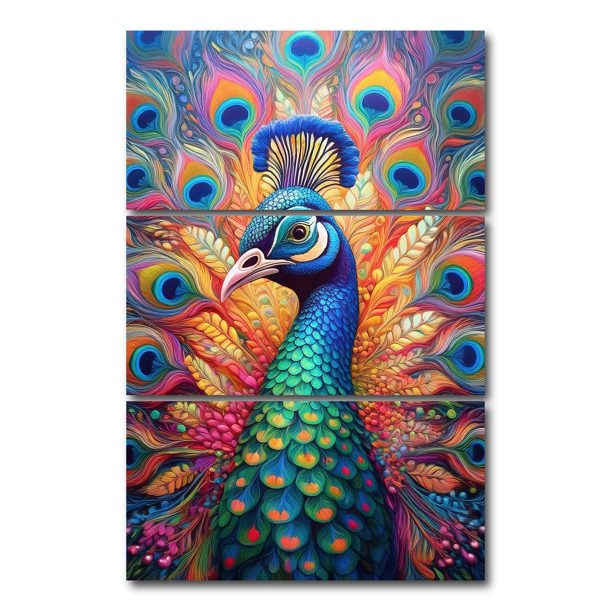 AUTO-MOCKUP WHITE | Cool Peacock | 3 Piece | Gallery Wrap Canvas | group=12x24_stacked