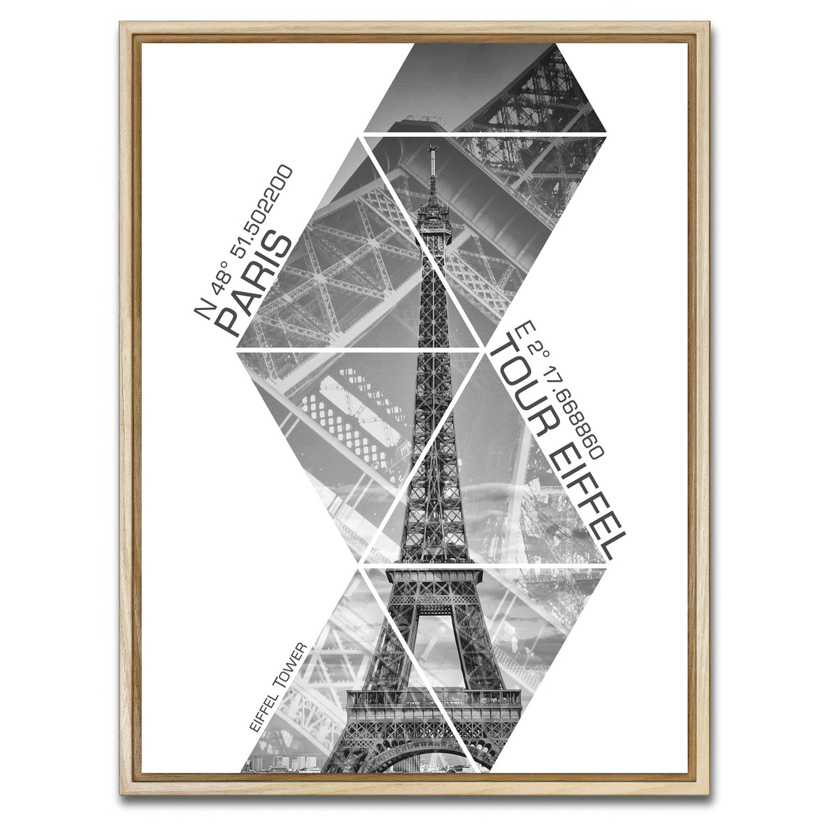 AUTO-MOCKUP WHITE | Coordinates PARIS Eiffel Tower | 1 Piece | Natural Framed Canvas | group=3x4