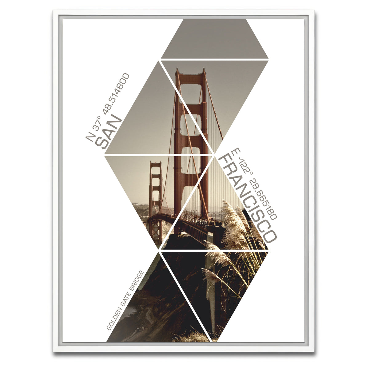 AUTO-MOCKUP WHITE | Coordinates SAN FRANCISCO Golden Gate Bridge | 1 Piece | White Framed Canvas | group=3x4