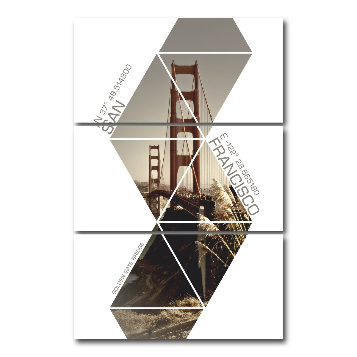 AUTO-MOCKUP WHITE | Coordinates SAN FRANCISCO Golden Gate Bridge | 3 Piece | Gallery Wrap Canvas | group=12x24_stacked