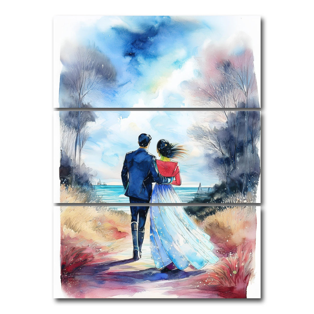 AUTO-MOCKUP WHITE | Couple Painting | 3 Piece | Gallery Wrap Canvas | group=8x18_stacked