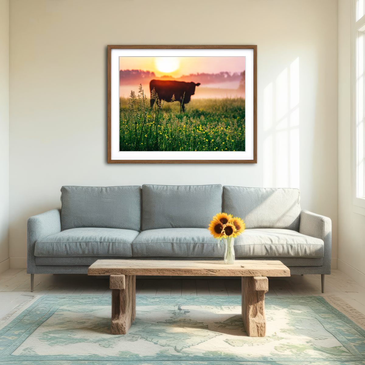 AUTO-MOCKUP ROOM | Cow Sunrise Wall Art