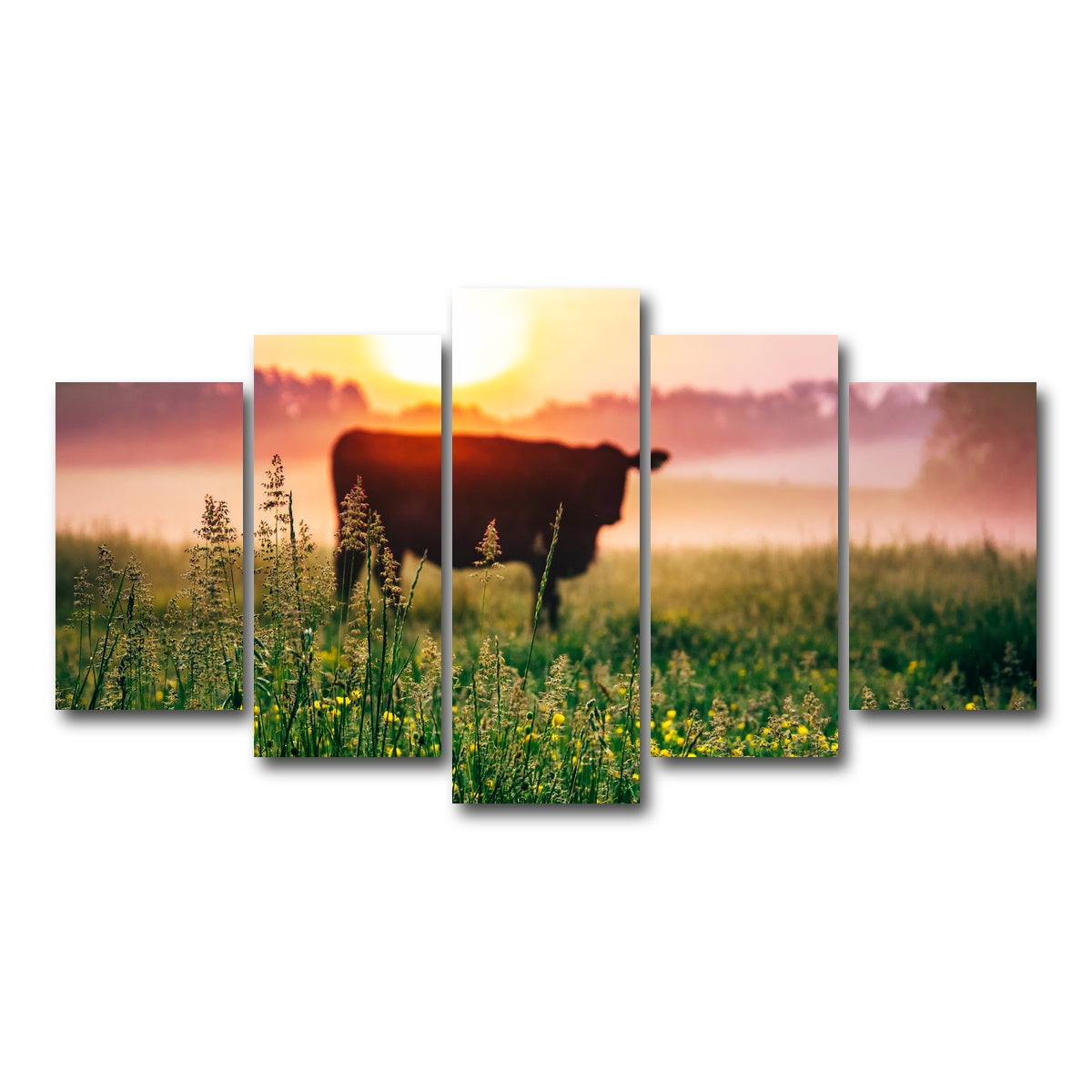 AUTO-MOCKUP WHITE | Cow Sunrise | 5 Piece | Gallery Wrap Canvas | group=5_normal