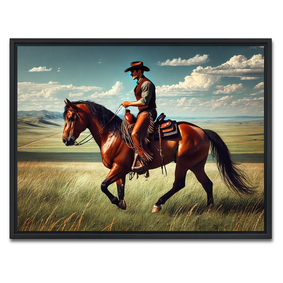 AUTO-MOCKUP WHITE | Cowboy and Quarter Horse | 1 Piece | Black Framed Canvas | group=4x3