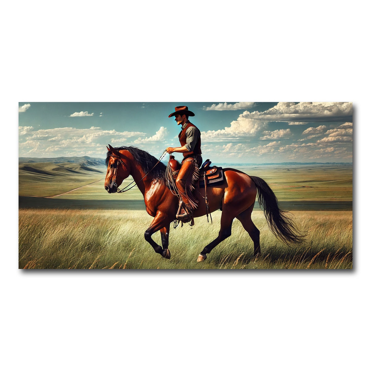 AUTO-MOCKUP WHITE | Cowboy and Quarter Horse | 1 Piece | Gallery Wrap Canvas | group=2x1