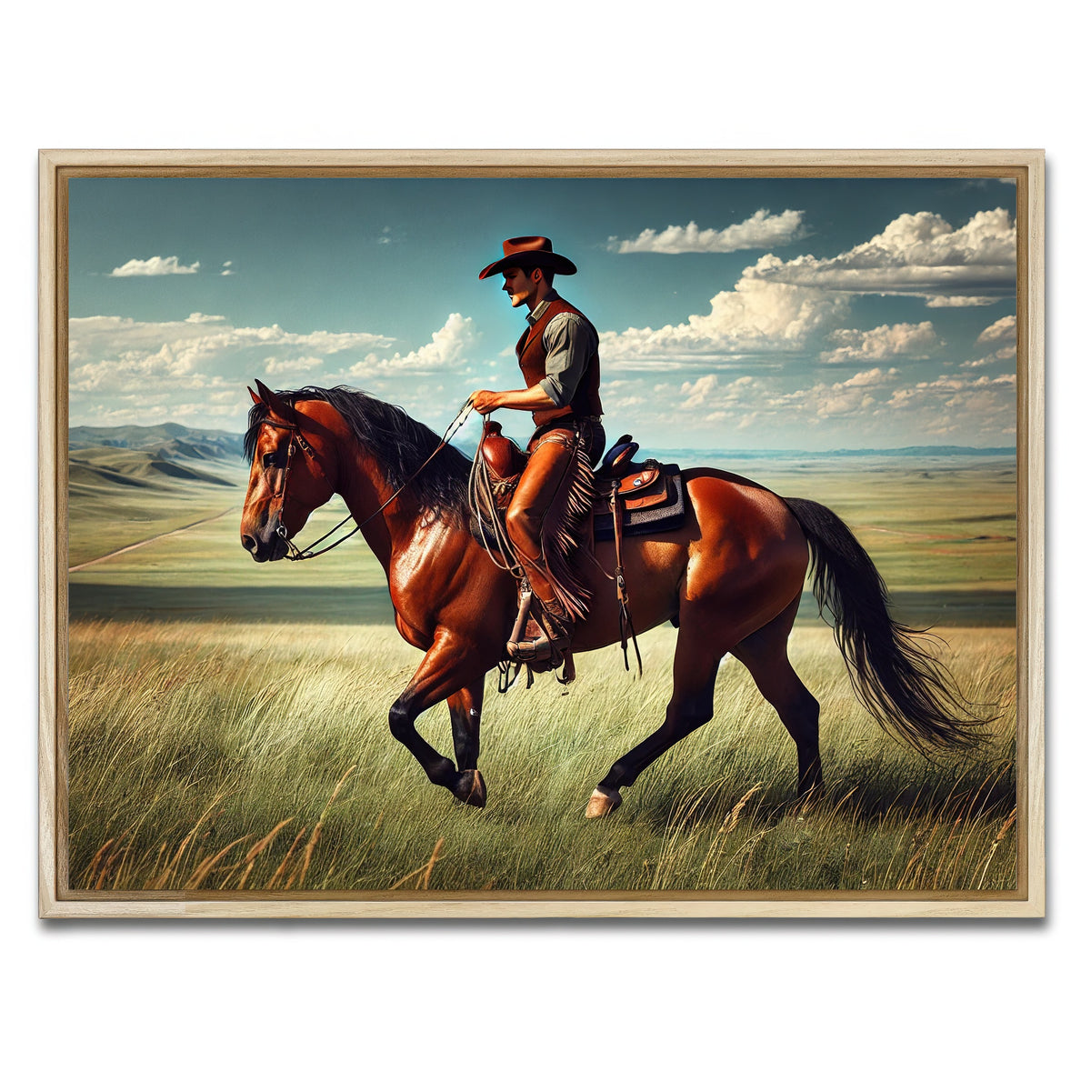 AUTO-MOCKUP WHITE | Cowboy and Quarter Horse | 1 Piece | Natural Framed Canvas | group=4x3