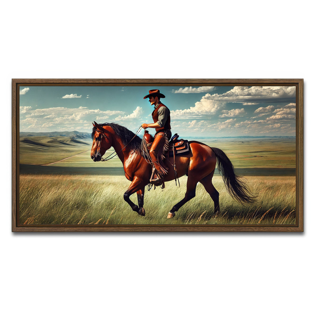 AUTO-MOCKUP WHITE | Cowboy and Quarter Horse | 1 Piece | Walnut Framed Canvas | group=2x1