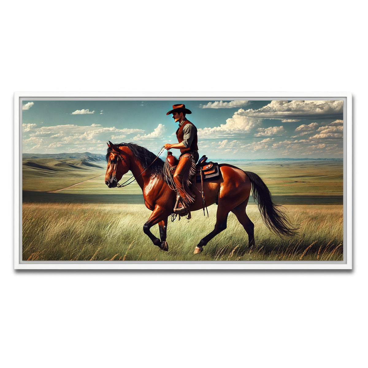 AUTO-MOCKUP WHITE | Cowboy and Quarter Horse | 1 Piece | White Framed Canvas | group=2x1