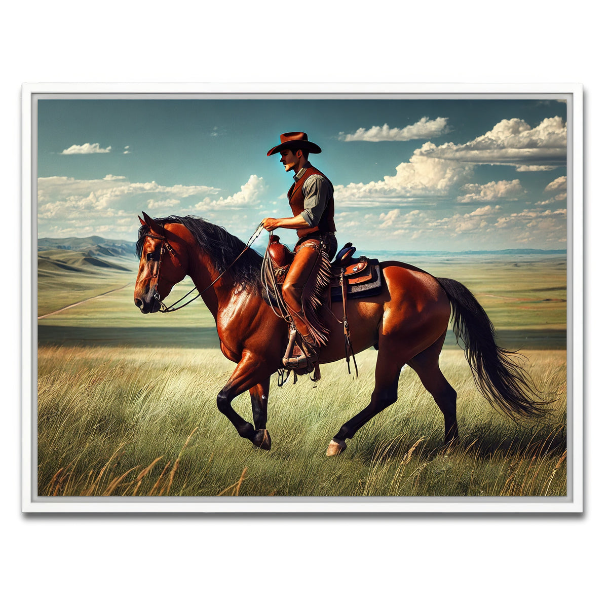 AUTO-MOCKUP WHITE | Cowboy and Quarter Horse | 1 Piece | White Framed Canvas | group=4x3