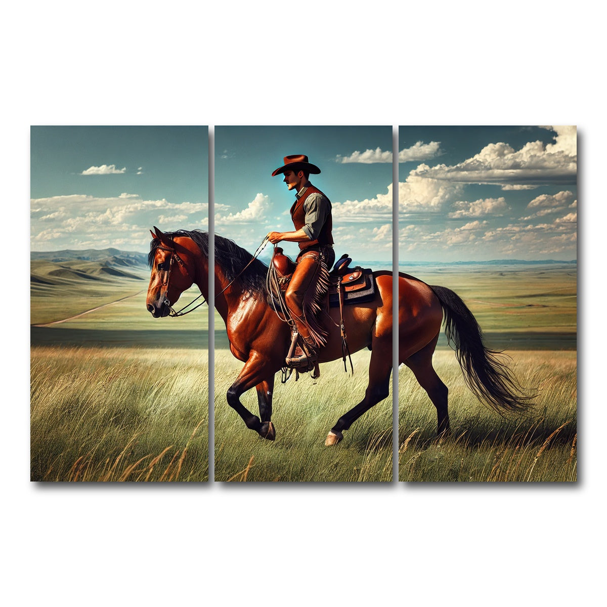 AUTO-MOCKUP WHITE | Cowboy and Quarter Horse | 3 Piece | Gallery Wrap Canvas | group=12x24