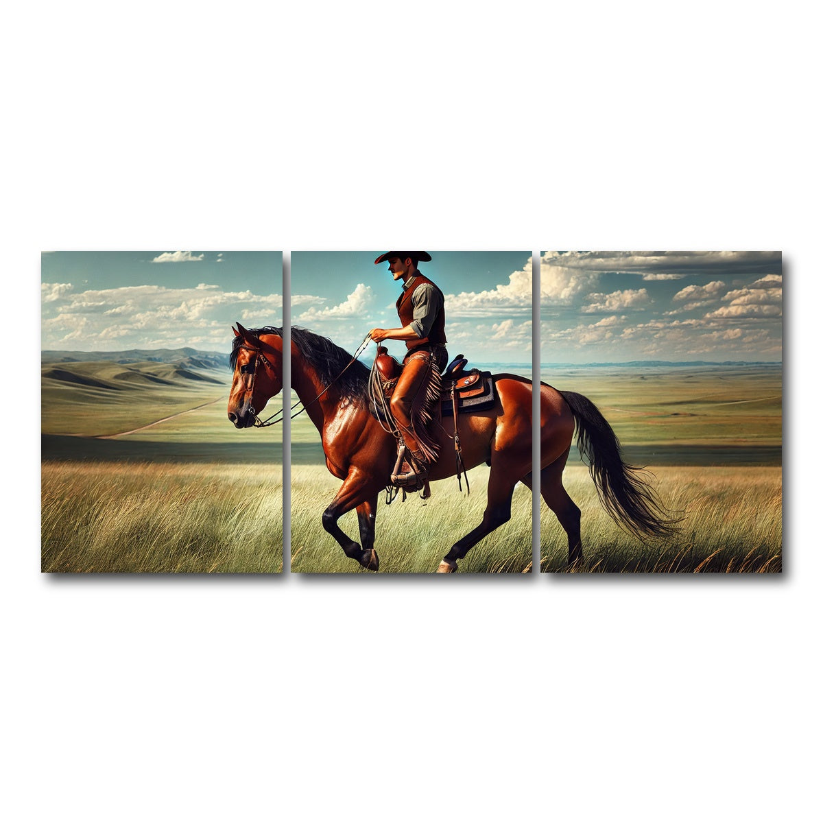 AUTO-MOCKUP WHITE | Cowboy and Quarter Horse | 3 Piece | Gallery Wrap Canvas | group=18x24
