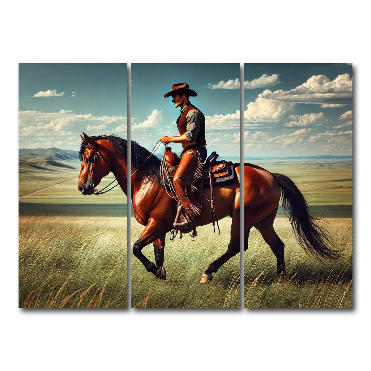 AUTO-MOCKUP WHITE | Cowboy and Quarter Horse | 3 Piece | Gallery Wrap Canvas | group=8x18